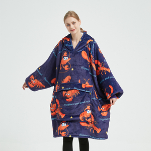 Couverture polaire à <span class=keywords><strong>capuche</strong></span> personnalisée en usine avec grande poche surdimensionné Sherpa en peluche sweats portables adultes enfants - Product Image 2