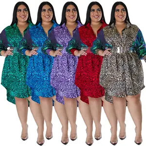 Vêtements pour femmes, Robes grande taille, Robe midi ample à manches longues et à paillettes, imprimé léopard, produits les plus vendus en ligne