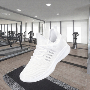 Kadın Beyaz Örgü Koşu Ayakkabıları Nefes Alabilen Bağcıklı Yürüyüş Spor Ayakkabıları Yeezys Yuvarlak Burun Günlük Spor Salonu Ayakkabıları - Product Image 3