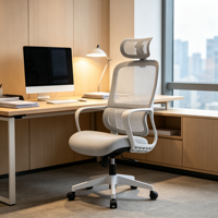 Chaise de bureau moderne à dossier haut en maille avec appui-tête réglable, design ergonomique, fonction pivotante, hauteur réglable