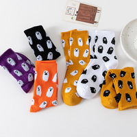 Chaussettes en coton mi-mollet tricotées pour l'hiver, motif fantôme mignon d'Halloween, absorbantes, design amusant européen et américain, AliExpress