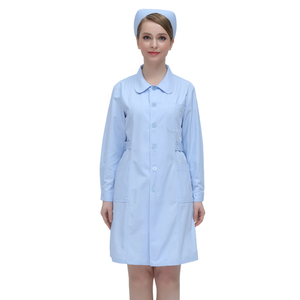 LOGO Tela de algodón personalizada Manga larga Hospital Azul claro Batas de laboratorio de enfermería para mujer Batas de laboratorio y trajes de hospital para médicos - Product Image 2