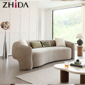 ज़िदा फ्रैंच लक्जरी रेट्रो शैली क्रीम सेशनल सोफा छोटे अपार्टमेंट के लिए घुमावदार कपड़े - Product Image 2