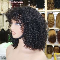 Perruque Courte Bouclée avec Frange 100% Cheveux Humains Remy Grade 12A Fabriquée à la Machine Couleur Naturelle pour Femmes