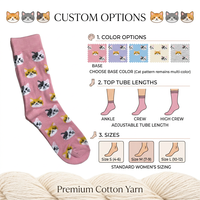 Chaussettes Jacquard Confortables pour Femmes, Couleur Personnalisée, Logo Personnalisé, Motif Chat Cartoon, Chaussettes en Coton Peigné Tricoté pour la Vie Quotidienne