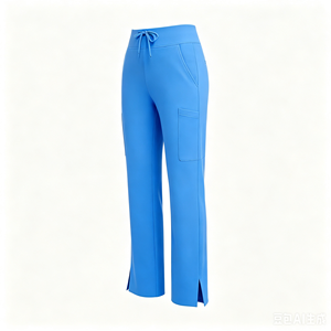 Pantalones de <span class=keywords><strong>enfermera</strong></span> de punto elásticos en 4 direcciones con múltiples bolsillos, corte acampanado, abertura lateral, cintura alta con cordón, antibacterianos, para trabajo hospitalario - Product Image 1