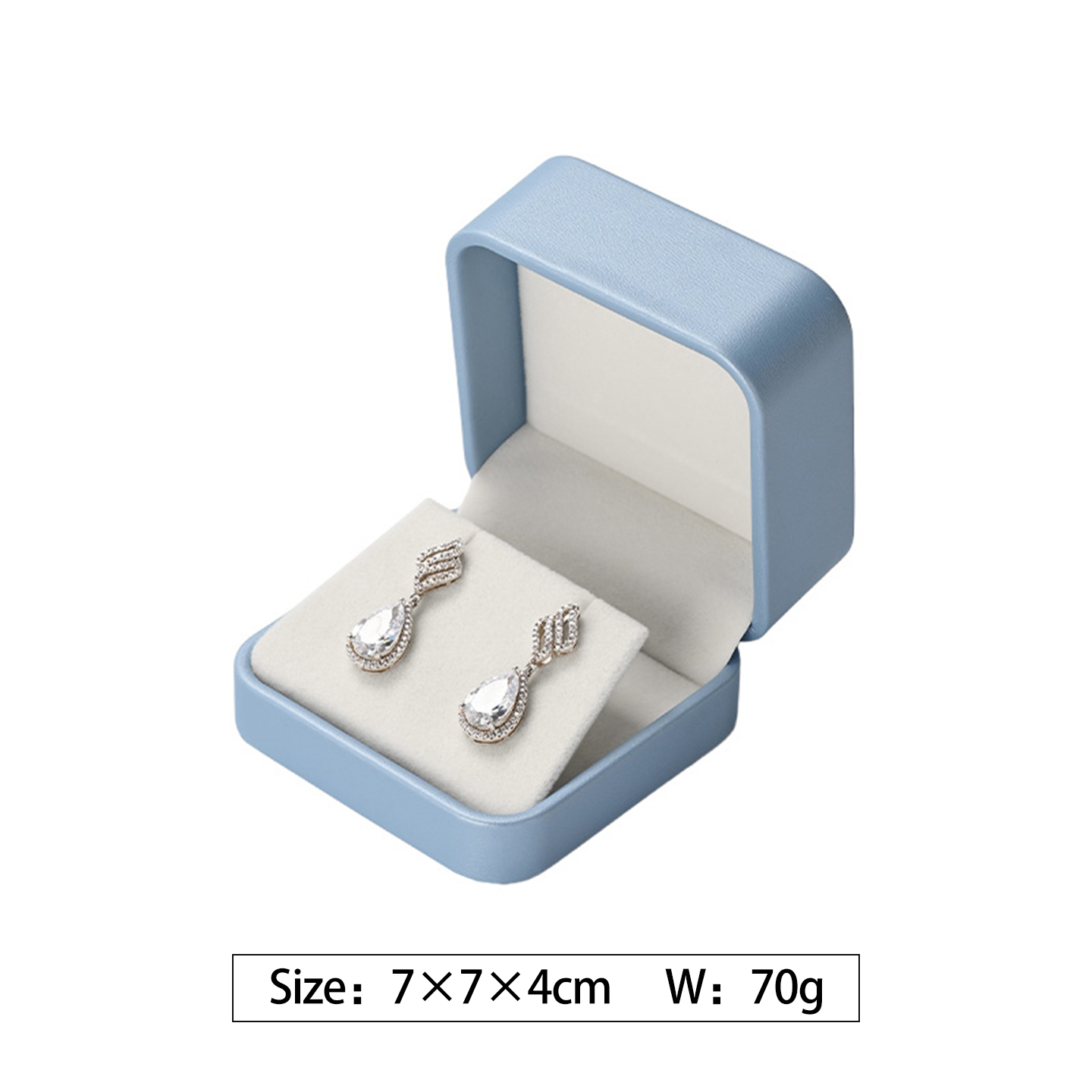 Caja azul para pendientes.