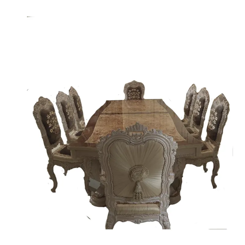 Juego de mesa de comedor tallada en madera China, sillas con asiento, estilo antiguo de lujo, 8 dines