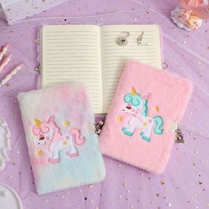 A5 160 Pages Plush Hardcover Notebook Cute Students Kids Journal Children Cartoon <b>Diary</b> With <b>Lock</b> - Product Image 1