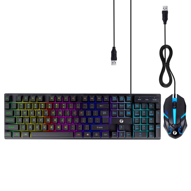 VCOM USB Wired Keyboard Mouse Combo RGB Backlight Computer Gaming Mouse Keyboard Set