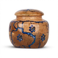 Urne funéraire artisanale en bois de manguier et résine bleue, empreinte de patte Lichtenberg, petite urne de crémation 10 Cu/in avec couvercle fileté