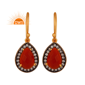 Red Onyx Gemstone Zircon Set Earrings Designer 18k Gold Plated Silver Earrings Jewelry Manufacturer - Product Image 1