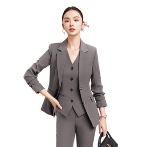 Women's Burgundy Suit Set Three Piece Vest Skirt Office Lady Spring Full Sleeve Polyester Anti-Wrinkle - Product Image 5