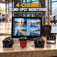 Système de caméra d'angle mort IA 4 canaux AHD 1080P avec moniteur tactile IPS, kit DVR 4 caméras IP69K avec alarme sonore et lumineuse pour la sécurité des camions et bus