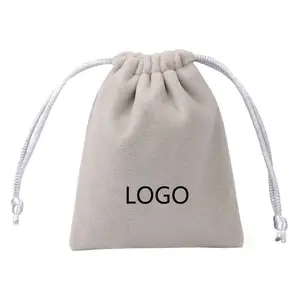 Custom Personalized White Velvet Dust Packaging Pouch Small Eco Friendly Drawstring Jewelry Bag With Logo