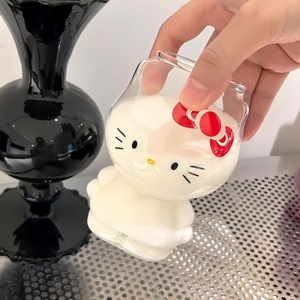 High Boro silicate Glass Transparente Glass chale Niedliche <span class=keywords><strong>Hello</strong></span> <span class=keywords><strong>Kitty</strong></span> Shape Glass chale für Juice Milk Coffee Ice Cream - Product Image 2