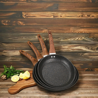 Lot d'Ustensiles de Cuisson à Induction Professionnels Antiadhésifs en Aluminium Ford, avec Poêle à Frire à Manche en Bois et Wok avec Couvercle en Verre pour la Cuisine