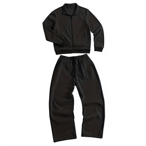 Mens Black Full Zip Tracksuit Heavyweight <b>Track</b> <b>Jacket</b> And Matching Sweatpants Set Two-Piece Casual Streetwear OEM ODM Wholesale - Product Image 1