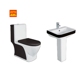 Ensemble de sanitaires en céramique blanc et noir moderne, élégant lavabo sur pied, cuvette de toilette, ensemble d'accessoires de salle de bain populaire - Product Image 1