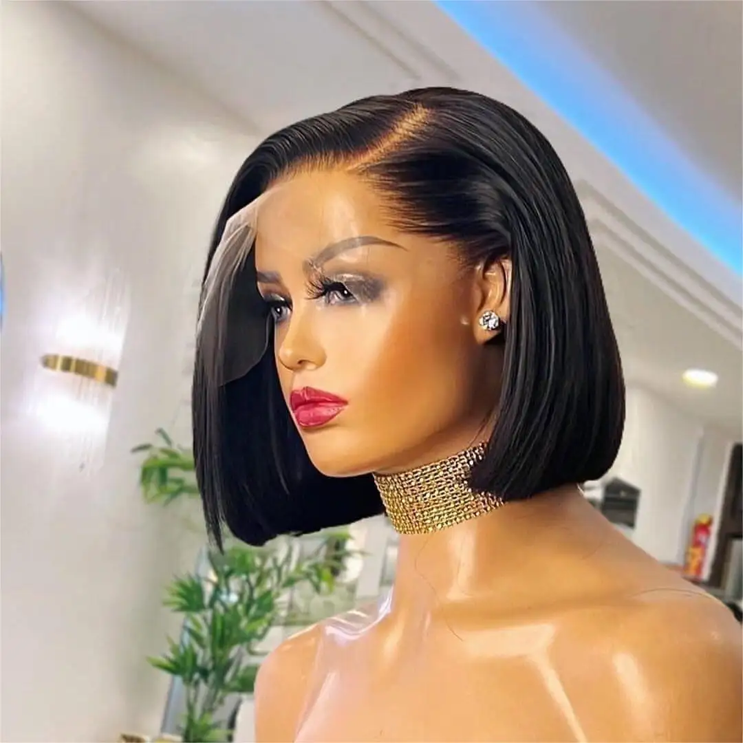 Hot Sale Bone Straight Bob Wigs Brazilian Human Hair Lace Front Wigs Double Drawn Transparent HD Full Lace Frontal Wigs