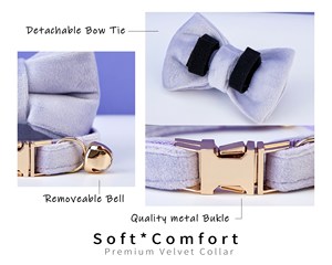 Modern Leather <b>Lilac</b> Veet Personalized Cat & Dog Collar & Bow <b>Tie</b> Leash Set Free Engraved Name Tag Gold Bell Pet Birthday Gift - Product Image 6