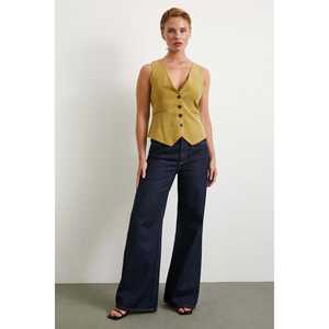 Chaleco de Lino y Algodón para Mujer, Color Oliva, Transpirable, Ropa Exterior - Product Image 5