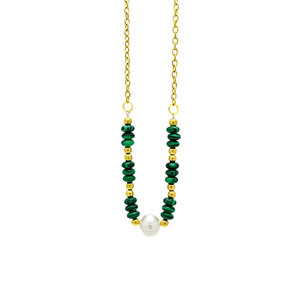 Collar <span class=keywords><strong>de</strong></span> Perlas <span class=keywords><strong>de</strong></span> Piedra Natural con Cadena Delgada Ajustable <span class=keywords><strong>de</strong></span> Acero Inoxidable Dorado, Joyería Boho Multicolor para Mujer - Product Image 1