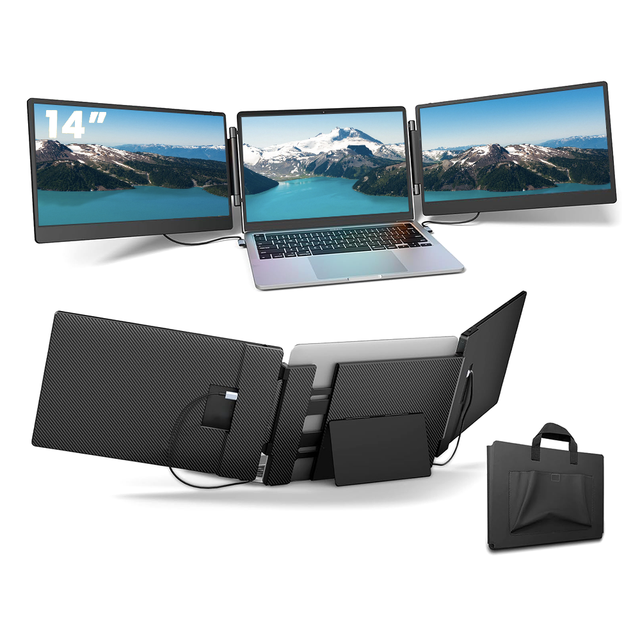 14"FHD 1080P IPS Extended Laptop Screen, Triple Portable Monitor for Laptop,Type-C Plug and Play Work with 13.3-17 Inch Laptops