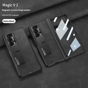<span class=keywords><strong>Pour</strong></span> <span class=keywords><strong>Honor</strong></span> Magic V2 <span class=keywords><strong>coque</strong></span> de téléphone givré pli charnière cuir artificiel 5G Street Fashion étui antichoc avec support - Product Image 2