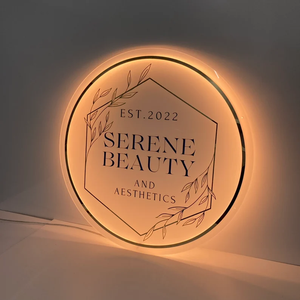 Marchio personalizzato acrilico lettere personalizzate 3d retroilluminato rotondo segno di segnaletica del Logo del negozio per il salone