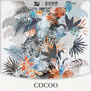 Usine de tissus en Chine Canapé d'impression numérique de style jungle en coton et lin de haute qualité et décoration de lit doux <span class=keywords><strong>COCOO</strong></span> - Product Image 1