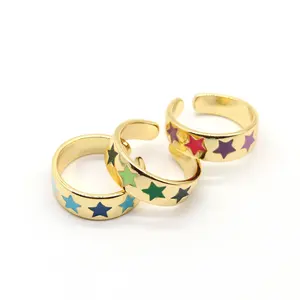 Cute jewelry Star Ring Enamel Ring Resizable Jewelery For Women