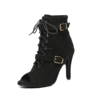 LUOQIAO L636 Nouvelles Chaussures de Danse Latine/Jazz pour Femme en Daim Bleu/Cowboy, Bottes Sexy à Talon Haut et Bout Ouvert Professionnelles