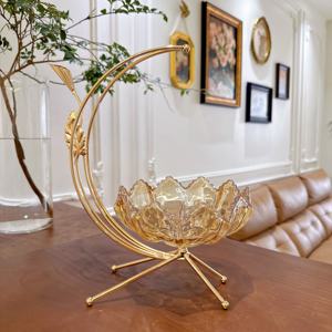 Plateau de service Moon plaqué or Plateau de service élégant <span class=keywords><strong>en</strong></span> <span class=keywords><strong>verre</strong></span> et métal pour gâteau du désert Plateau de fruits pour présentation de table-pour les services des hôtels 69 - Product Image 2