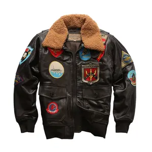 Customized Multi-standard Leather Flight Suit for Men and Women Couples Top Gun Lamb Fur Collar Casual Quilted Cowhide Jacket