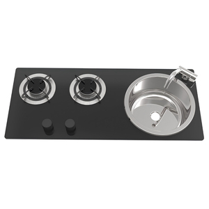 Cuisinière à gaz RV JDA à 2 brûleurs et évier intégré avec plaque de cuisson en verre trempé, cuisine RV tout-en-un avec accessoires gratuits - Product Image 1