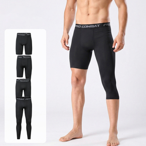 3/4 Compression Pants Athletic Baselayer Workout Sports Running Legging <strong>Tights</strong> for Men Quick Dry Workout Elastic Waist Trousers - Product Image 2