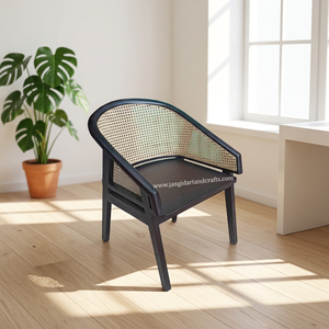 Chaise Louis antique en bois de manguier massif avec accoudoirs noirs et dossier en rotin pour événements extérieurs, centres commerciaux, hôtels, restaurants, mariages et salles à manger - Product Image 5