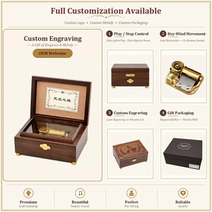 Caja de Música Moderna de Madera de Nogal de 30 Notas, con Llave RHYMES, Reproducción de 30 Segundos, Botón de Parar, Melodía Castle Sky, Grabado Personalizado, OEM, Venta al por Mayor - Product Image 3