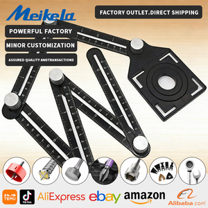 Règle de mesure multi-angle améliorée avec 3 ouvertures de positionnement pour les trous de carrelage, mesure d'angle latérale, métal noir - Product Image 1