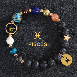 Vente d'usine Bracelet tendance en perles de pierre de lave, avec breloques en quartz et cuivre, motifs des 8 plantes et des 12 signes du zodiaque, pour la chance et la guérison, avec carte, cadeau bijou - Product Image 4