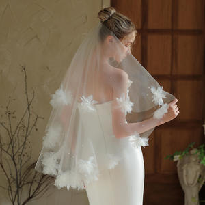 Super fée monocouche voile de mariée blanc <span class=keywords><strong>Vintage</strong></span> mariage Photo chapeaux tissu fleur perle voiles de mariage - Product Image 4