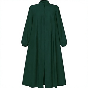 Women Long Sleeve Floor Length <b>Abaya</b> Solid Color Stand Collar Loose Fit Modest Muslim Dress Daily Wear Plus Size Green - Product Image 1