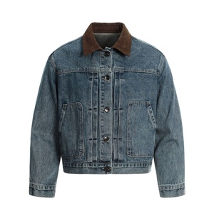 Veste en jean pour homme TKAN442D, style rétro américain, délavée à l'acide, bleu, streetwear, col rabattu, coupe ample, 100% coton - Product Image 2