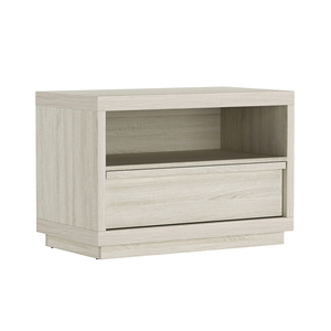 Nightstand In Whitewashed Oak Finish With <b>Open</b> Shelf And Drawer <b>Storage</b> For Bedroom Use - Product Image 3