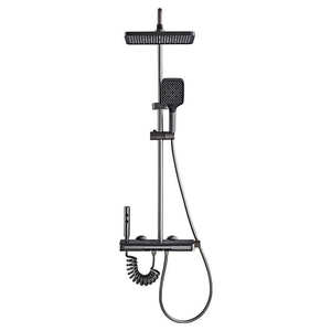 Ensemble de douche à affichage numérique avec positionnement dissimulé, finition gris anthracite, surface mate rectangulaire, éclairage d'ambiance et jet de pluie - Product Image 2