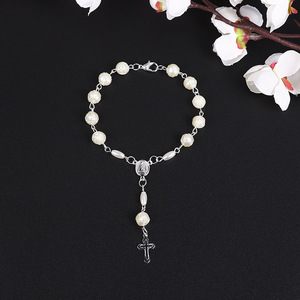 SC-pulsera con colgante de Cruz hueca <span class=keywords><strong>para</strong></span> mujer, brazalete con cuentas de Perla Rosa, <span class=keywords><strong>para</strong></span> <span class=keywords><strong>bautizo</strong></span>, novedad - Product Image 5