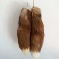 Porte-clés en queue de renard colorée en gros, 40 cm, véritable pendentif en queue d'animal moelleuse, joli breloque de sac, décoration de sac à dos, porte-clés de voiture, cadeau