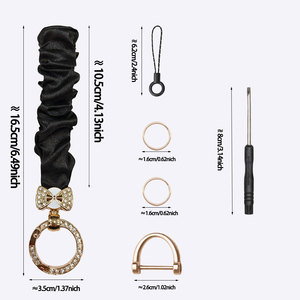 Porte-clés multifonctionnel élastique avec nœud en strass, bracelet de poignet, sangle pour téléphone portable, cordon pour smartphone, breloque - Product Image 5