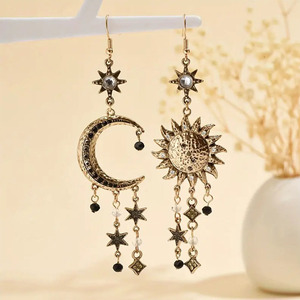 Pendientes Largos de Estrella y Luna Retro, Estilo Europeo Americano, Vintage, Exagerados, para Mujer, a la Moda - Product Image 4